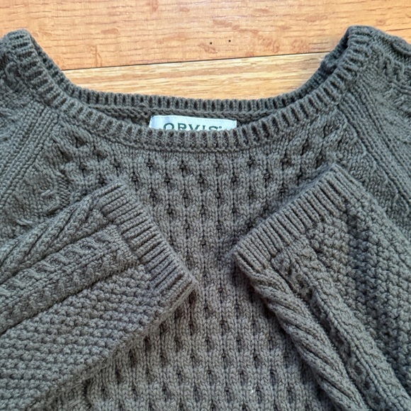 Orvis 100% Cotton Army Green Cable Knit Crew Neck Sweater - Picture 5 of 7